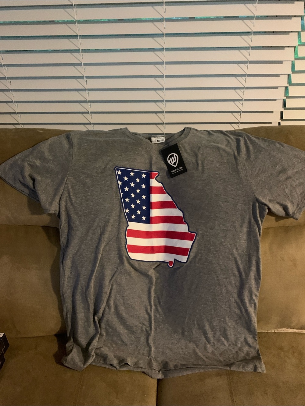Men's Gray Short Sleeve Tee with American Flag Georgia Graphic